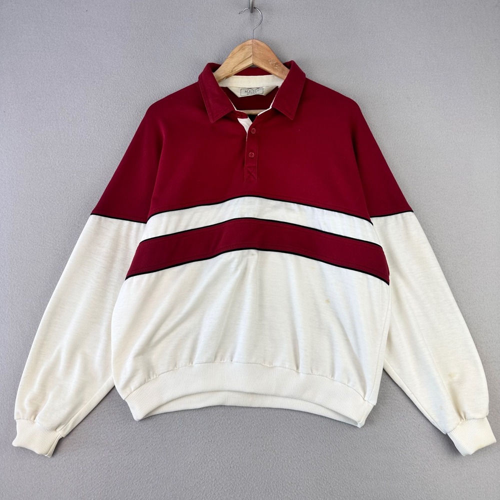 Vintage Sears‎ Polo Sweater Mens XL Red/White Retro Rugby Knit 70s Long Sleeve